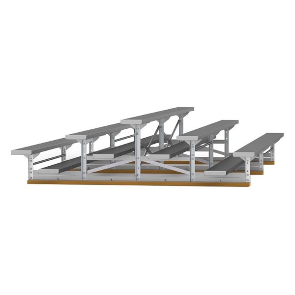 7.5 ft. Back-To-Back 3 Row Aluminum Bleacher without Guardrails and Double Footboards - 185 lbs.
