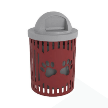 TR32CLASSIC-PWS - 32 Gallon Classic Paws Design Trash Receptacle For Dog Parks With Plastic Dome Top And Liner Included