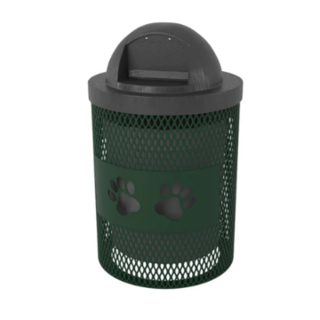 TR32-PWS - 32 Gallon Regal Paws Design Trash Receptacle For Dog Parks With Plastic Dome Top And Liner Included